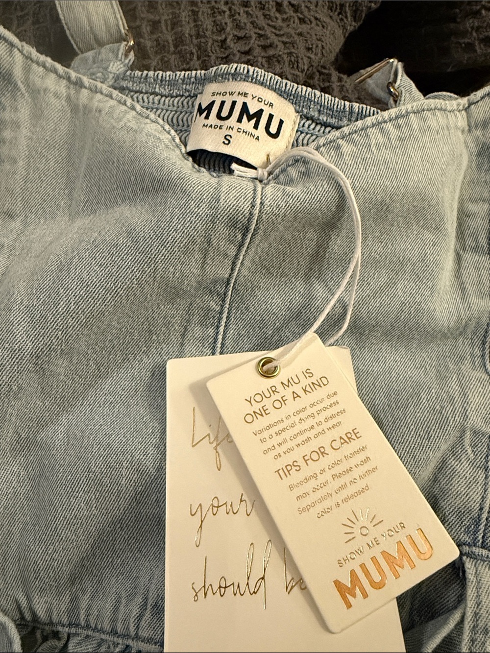 Show Me Your MuMu Washed Light Blue Denim Midi Dress with Adjustable Straps